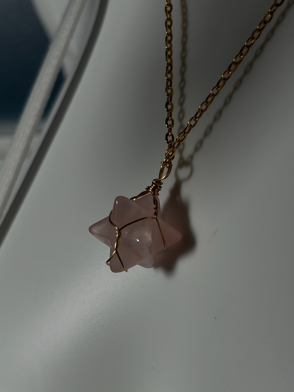 Rose Quartz Geometric Wrapped Ball Pendant Necklace